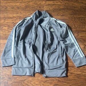 Adidas Gray Zip-Up Jacket with White Stripes